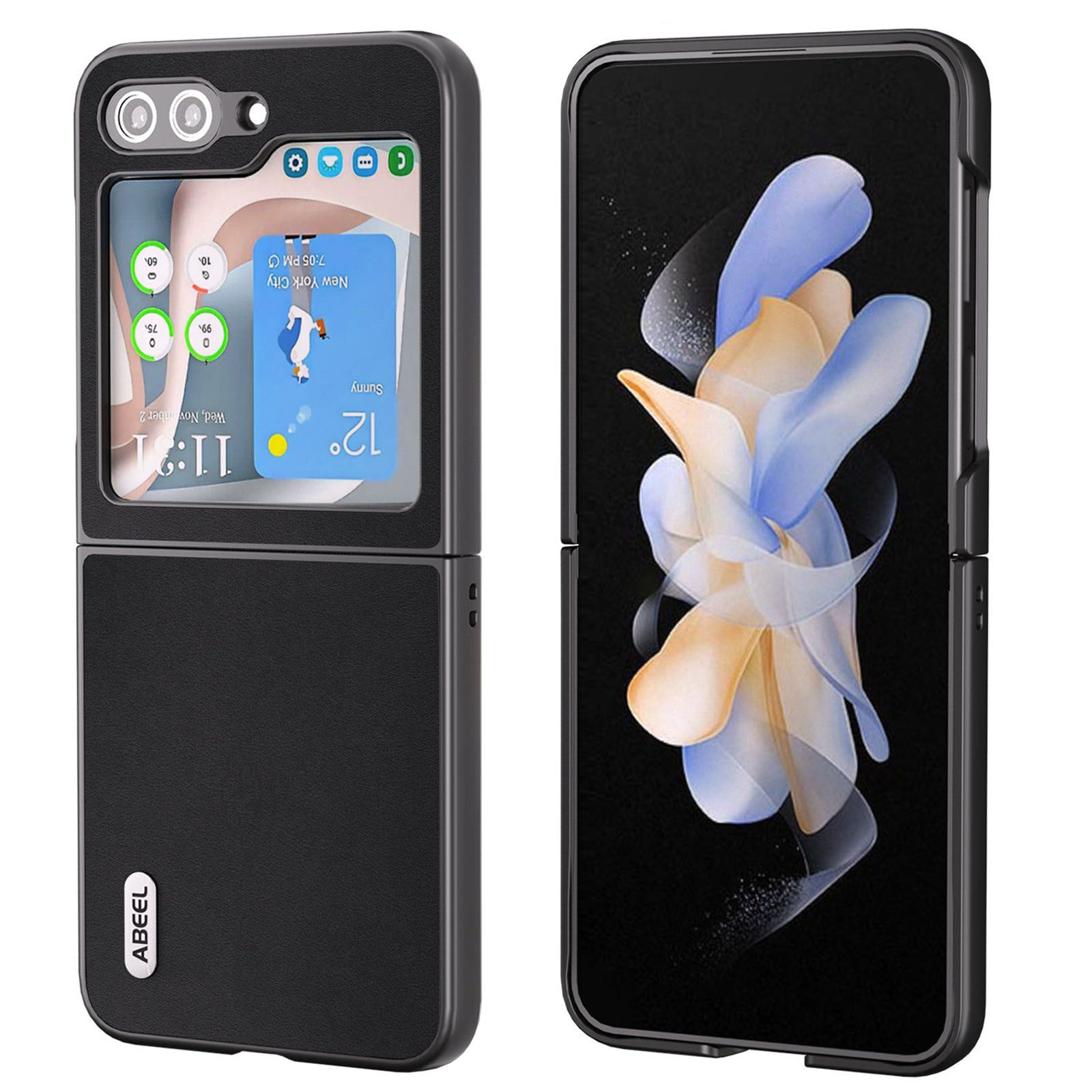 ABEEL pro Samsung Galaxy Z Flip5 5G protiskluzové tenké skládací pouzdro z pravé hovězí kůže PC odolný proti nárazům ABEEL pro Samsung Galaxy Z Flip5 5G protiskluzové tenké skládací pouzdro z pravé hovězí kůže PC odolný proti nárazům